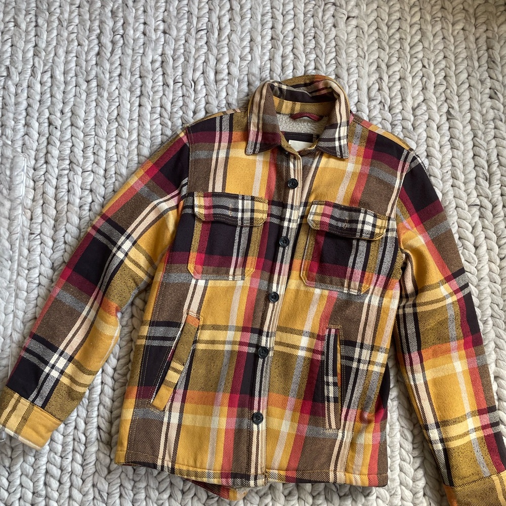 American Eagle Outfitters Plaid Shirt Jacket - Yellow, Red, Brown